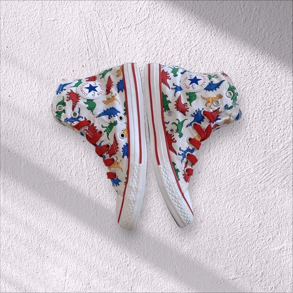 Converse Sneakers Dinoverse High Top All Star White Red Junior Boys Size 3 - Picture 3 of 11